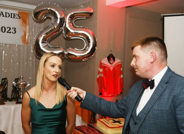 Special guest Lisa Cafferky is interviewed by MC Michael D. McAndrew. Special guest Lisa Cafferky is interviewed by MC Michael D. McAndrew.