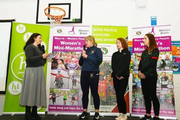 MC Angelina Nugent talks to Deirdre Donnelly, Mayo Sports Partnership, Saidbh Farrell and Nora Newcombe. MC Angelina Nugent talks to Deirdre Donnelly, Mayo Sports Partnership, Saidbh Farrell and Nora Newcombe.