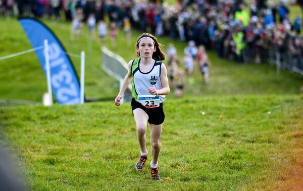 Grace Tighe of Moy Valley AC on her way to winning the U12 girls race at the 123.ie National Even Age Cross Country Championships. Grace Tighe of Moy Valley AC on her way to winning the U12 girls race at the 123.ie National Even Age Cross Country Championships.