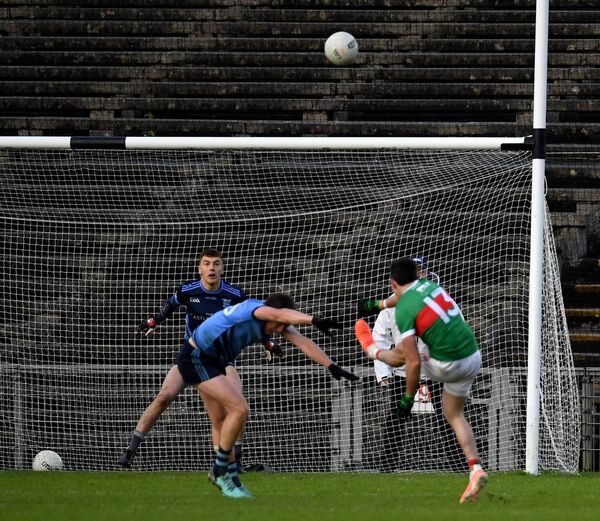 Clincher: Ballina Stephenites captain, Evan Regan, scores the winning point in added time to clinch his team’s three-in-a-row Moclair Cup victory over Westport in the Connacht Gold Mayo GAA senior football championship final replay at Hastings Insurance MacHale Park last Saturday. Picture: David Farrell Photography  Clincher: Ballina Stephenites captain, Evan Regan, scores the winning point in added time to clinch his team’s three-in-a-row Moclair Cup victory over Westport in the Connacht Gold Mayo GAA senior football championship final replay at Hastings Insurance MacHale Park last Saturday. Picture: David Farrell Photography