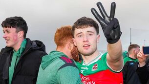 <p>Ciaran Boland of Ballina Stephenites celebrates the club winning three county titles in-a-row. ©INPHO/James Lawlor</p> <p>Ciaran Boland of Ballina Stephenites celebrates the club winning three county titles in-a-row. ©INPHO/James Lawlor</p>