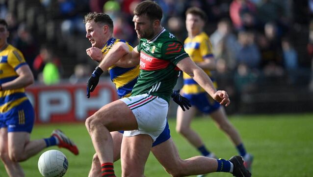 Mayo's Aidan O'Shea fires home a goal shortly before half-time in Sunday's Division 1 rout of Roscommon. Picture: David Farrell Photography. <p>Mayo's Aidan O'Shea fires home a goal shortly before half-time in Sunday's Division 1 rout of Roscommon. Picture: David Farrell Photography.</p>