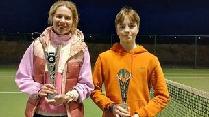 <p>Leah Ginty and Joachim Kelly with their prizes after they contested the final of the one point slam at Ballina Tennis Club.</p> <p>Leah Ginty and Joachim Kelly with their prizes after they contested the final of the one point slam at Ballina Tennis Club.</p>