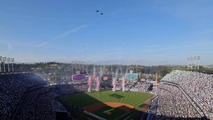 <p>Western People columnist Christy Loftus attended last Thursday's opening game of the 2026 World Baseball Series between Los Angeles Dodgers and the Arizona Diamondbacks at Dodgers Stadium where a US Airforce flyover (above) took place beforehand. Picture: Ronald Martinez/Getty Images</p> <p>Western People columnist Christy Loftus attended last Thursday's opening game of the 2026 World Baseball Series between Los Angeles Dodgers and the Arizona Diamondbacks at Dodgers Stadium where a US Airforce flyover (above) took place beforehand. Picture: Ronald Martinez/Getty Images</p>