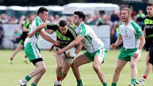 <p>Mayo's Cathal Carolan is tackled in Ruislip back in 2016, the last time that the team has travelled to play the Exiles in the opening round of the Connacht SFC. Picture: INPHO/Gerry McManus</p> <p>Mayo's Cathal Carolan is tackled in Ruislip back in 2016, the last time that the team has travelled to play the Exiles in the opening round of the Connacht SFC. Picture: INPHO/Gerry McManus</p>