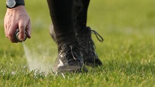 <p>A referee marks a free kick position. Mandatory Credit ©INPHO/James Crombie</p> <p>A referee marks a free kick position. Mandatory Credit ©INPHO/James Crombie</p>