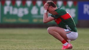 <p>Mayo's Kobe McDonald is alone with his thoughts after the final whistle in Tuam Stadium last Wednesday. Picture: INPHO/Tom O’Hanlon</p> <p>Mayo's Kobe McDonald is alone with his thoughts after the final whistle in Tuam Stadium last Wednesday. Picture: INPHO/Tom O’Hanlon</p>