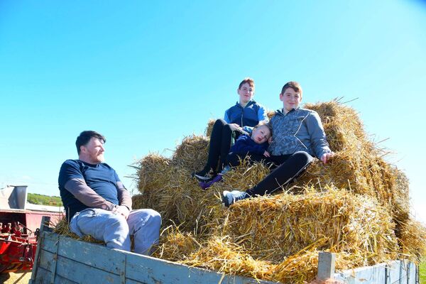 Raymond, Mel, James and Ruadhán Taylor were at the threshing in Rathlee, Easkey. Raymond, Mel, James and Ruadhán Taylor were at the threshing in Rathlee, Easkey.
