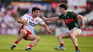 <p>Darren McCurry of Tyrone in action against Jack Coyne of Mayo at O’Neills Healy Park in Omagh. Picture: Ramsey Cardy/Sportsfile</p> <p>Darren McCurry of Tyrone in action against Jack Coyne of Mayo at O’Neills Healy Park in Omagh. Picture: Ramsey Cardy/Sportsfile</p>
