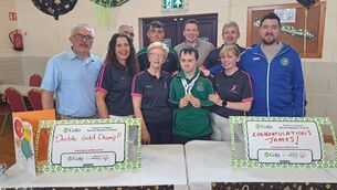 <p>Celebrating the achievements of badminton player James Gough were, back row, from left: Dermot O'Boyle (event coordinator), Minister Dara Calleary, Edward Gough (coach), Senator Mark Duffy, David Hopkins and Liam Murphy (Mayo Badminton Association Secretary). Front row, from left: Anne Moore, Aileen Gough (coach), James Gough (double gold medallist) and Edel Rowland.</p> <p>Celebrating the achievements of badminton player James Gough were, back row, from left: Dermot O'Boyle (event coordinator), Minister Dara Calleary, Edward Gough (coach), Senator Mark Duffy, David Hopkins and Liam Murphy (Mayo Badminton Association Secretary). Front row, from left: Anne Moore, Aileen Gough (coach), James Gough (double gold medallist) and Edel Rowland.</p>