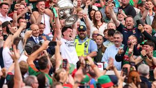 <p>Mayo captain Jack Coyne lifts the Sam Maguire Cup at Croke Park today. Picture: INPHO/Ryan Byrne</p> <p>Mayo captain Jack Coyne lifts the Sam Maguire Cup at Croke Park today. Picture: INPHO/Ryan Byrne</p>