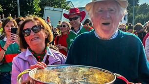 <p>Louise and Mike Keane with the Sam Maguire Cup at the Claremorris Homecoming for the Mayo team.</p> <p>Louise and Mike Keane with the Sam Maguire Cup at the Claremorris Homecoming for the Mayo team.</p>