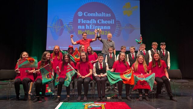 Glór na Sí, representing Foxford-based Admiral Brown CCÉ, who have taken first place in the 12-15 Grúpaí Ceoil at Fleadh Cheoil na hÉireann in Belfast. <p>Glór na Sí, representing Foxford-based Admiral Brown CCÉ, who have taken first place in the 12-15 Grúpaí Ceoil at Fleadh Cheoil na hÉireann in Belfast. </p>