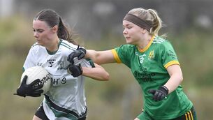 <p>Charlestown’s Ava Mai Casey is closely marked by Kilmovee’s Ava Horgan during the AbbVie Mayo LSFC encounter this morning in Kilmovee. The hosts ran out six-point winners in the east Mayo derby. Picture: David Farrell Photography </p> <p>Charlestown’s Ava Mai Casey is closely marked by Kilmovee’s Ava Horgan during the AbbVie Mayo LSFC encounter this morning in Kilmovee. The hosts ran out six-point winners in the east Mayo derby. Picture: David Farrell Photography </p>
