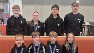 <p>(Back row left to right): Sean Creighton, Natasha Reddington, Oliver Laszczewski, Timur Cerkasins. (Front row left to right): Tobias Laszczewski, Adam Hanahoe, Ivan Cerkasins, Doireann Lumsden. Credit: Mayo Karate Academy.</p> <p>(Back row left to right): Sean Creighton, Natasha Reddington, Oliver Laszczewski, Timur Cerkasins. (Front row left to right): Tobias Laszczewski, Adam Hanahoe, Ivan Cerkasins, Doireann Lumsden. Credit: Mayo Karate Academy.</p>