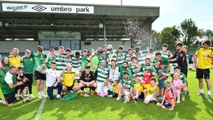 <p>Champions! Celtic players, management and supporters celebrate with champagne as captain Ioseph O’Reilly lifts the Benson Cup. Picture: John Corless</p> <p>Champions! Celtic players, management and supporters celebrate with champagne as captain Ioseph O’Reilly lifts the Benson Cup. Picture: John Corless</p>