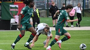 <p>Mayo's Ben Edeh and Seán McAteer in action against Letterkenny Rovers. Picture: John Corless</p> <p>Mayo's Ben Edeh and Seán McAteer in action against Letterkenny Rovers. Picture: John Corless</p>