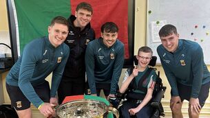 <p>All-Ireland champions James Carr, Jordan Flynn, Ciarán Boland and Frank Irwin recently paid a visit to St Dymphna's Special School in Ballina with Sam Maguire in tow</p> <p>All-Ireland champions James Carr, Jordan Flynn, Ciarán Boland and Frank Irwin recently paid a visit to St Dymphna's Special School in Ballina with Sam Maguire in tow</p>