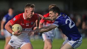 <p>Belmullet's Ryan O'Donoghue looks to get past Colin Gill of Claremorris during their Connacht Gold Mayo SFC quarter final this afternoon. Picture: Conor McKeown</p> <p>Belmullet's Ryan O'Donoghue looks to get past Colin Gill of Claremorris during their Connacht Gold Mayo SFC quarter final this afternoon. Picture: Conor McKeown</p>