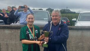 <p>Conn Rangers captain Hannah Breslin is presented with the Under 19 League Cup by Mayo Womens League chairman Michael Collins</p> <p>Conn Rangers captain Hannah Breslin is presented with the Under 19 League Cup by Mayo Womens League chairman Michael Collins</p>